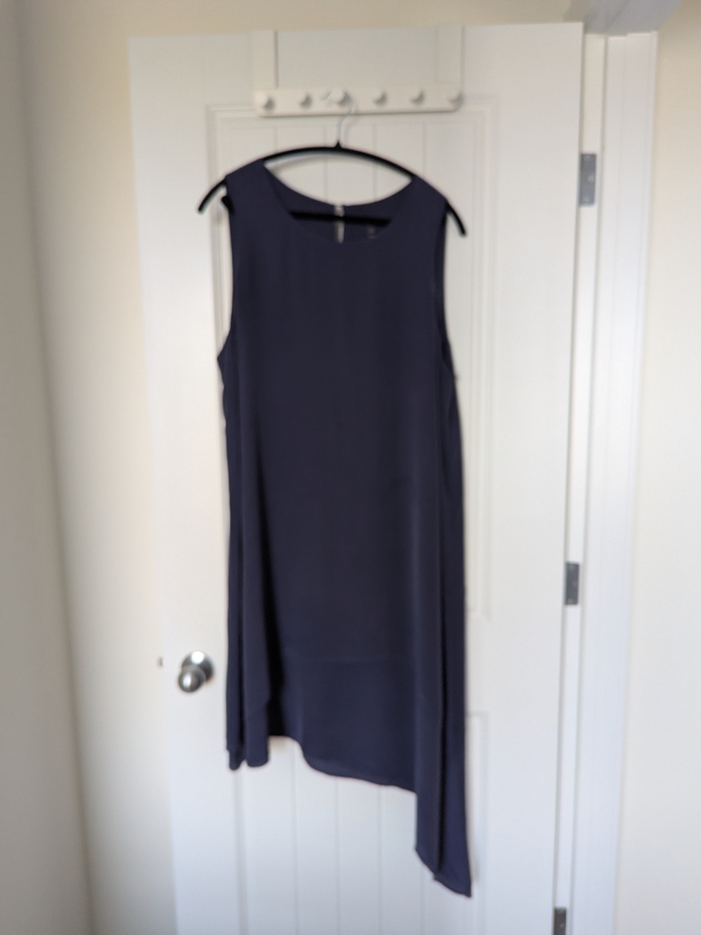 Eileen Fisher Silk Georgette Asymmetric Layered Midi Dress Blue XL